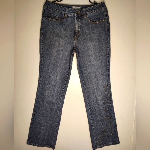 Coldwater Creek women's denim jeans,straight leg,high rise, studs,sz 10,Boho. - Picture 1 of 16